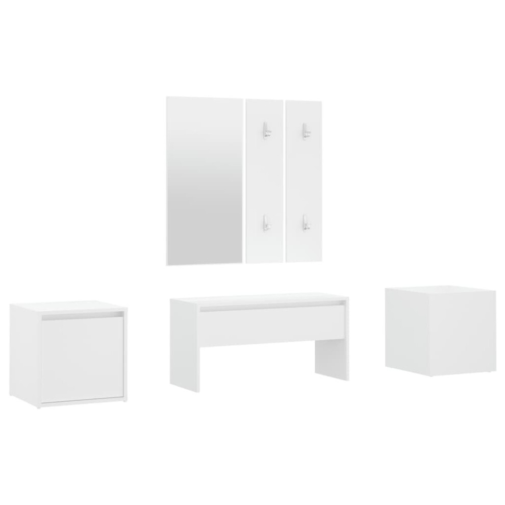 vidaXL Hallway Furniture Set White Engineered Wood Hall Bench and Coat Rack