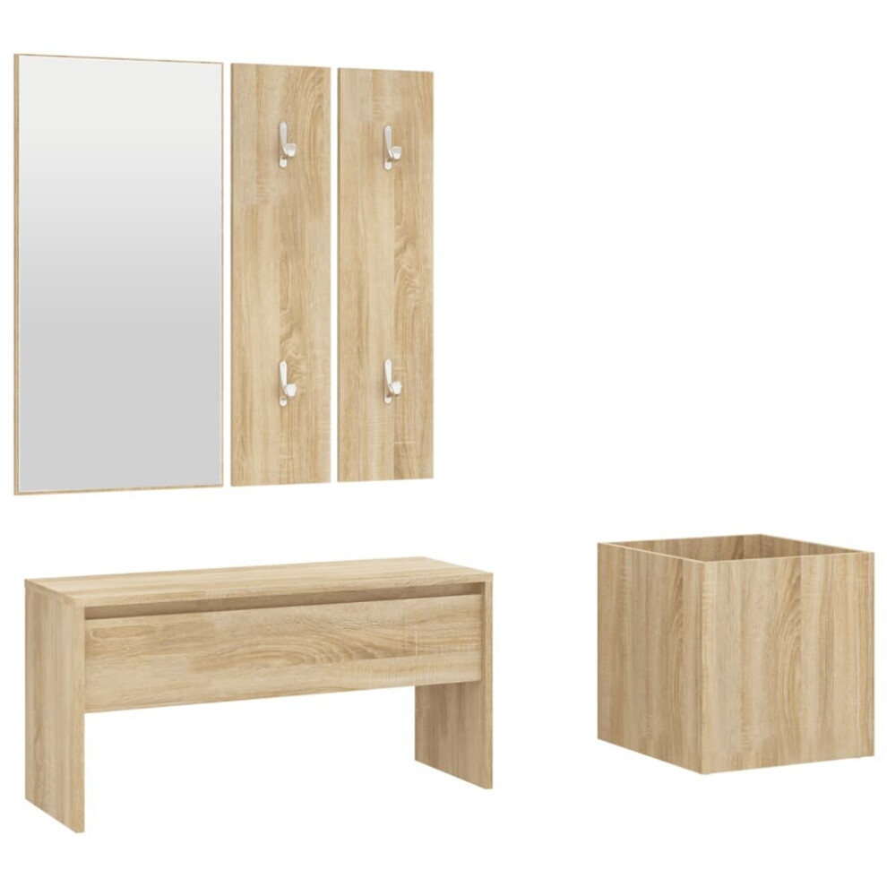 vidaXL Hallway Furniture Set Sonoma Oak Engineered Wood Bench and Coat Rack