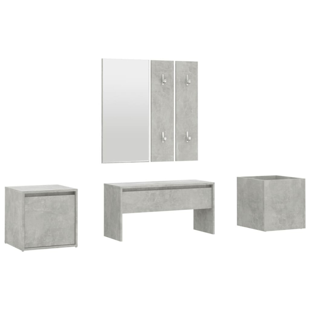 vidaXL Hallway Furniture Set Concrete Grey Engineered Wood Bench and Coat Rack