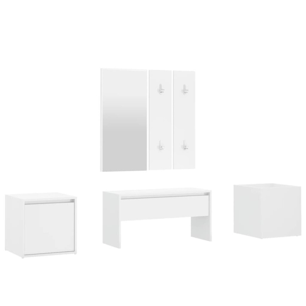 vidaXL Hallway Furniture Set High Gloss White Engineered Wood Storage Bench