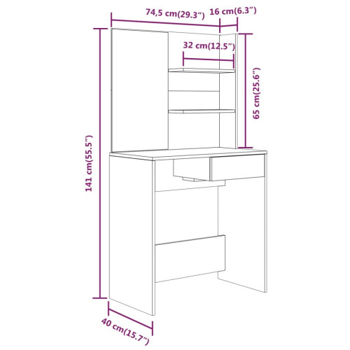 VidaXL vidaXL Schminktisch-Set Räuchereiche 74,5x40x141 cm 1