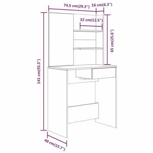 VidaXL (Sonoma oak) vidaXL Dressing Table Set HomeVanity Table Makeup Vanity Desk Cosmetic Table 1