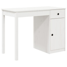 (White) vidaXL Solid Wood Pine Desk Office Computer Study Writing Desk Multi Colours