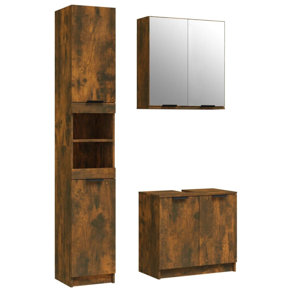 (Smoked oak) vidaXL Bathroom Cabinet Set 3 Piece Engineered Wood Vanity Unit Multi Colours