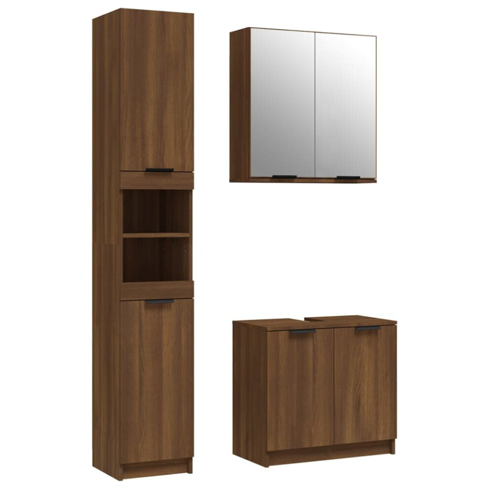 (Brown oak) vidaXL Bathroom Cabinet Set 3 Piece Engineered Wood Vanity Unit Multi Colours