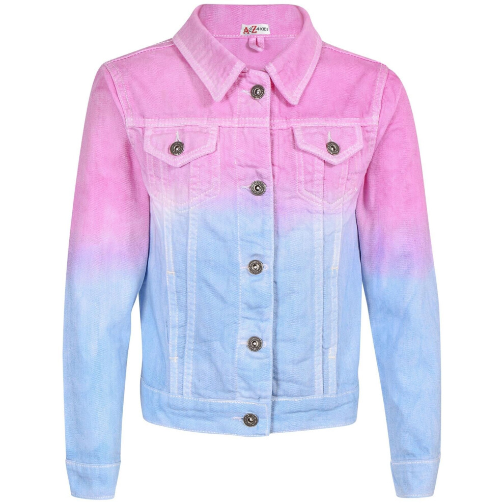 (7-8 Years) Kids Girls Denim Jacket Jeans Pink Tie Dye Coat