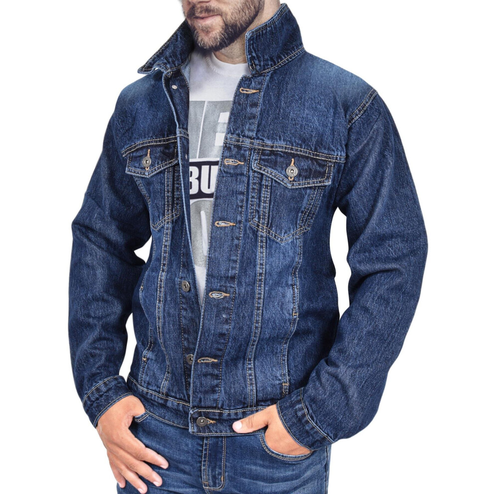 (M, Dark Blue) Mens Jacket Fashion Denim Jeans Long Sleeves Coat