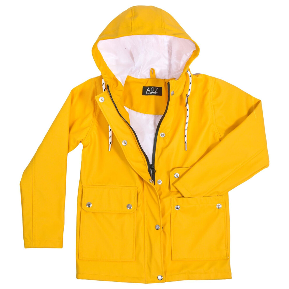 A2zkids (11-12 Years) Unisex Pu Raincoat Parka Hooded Yellow Jacket