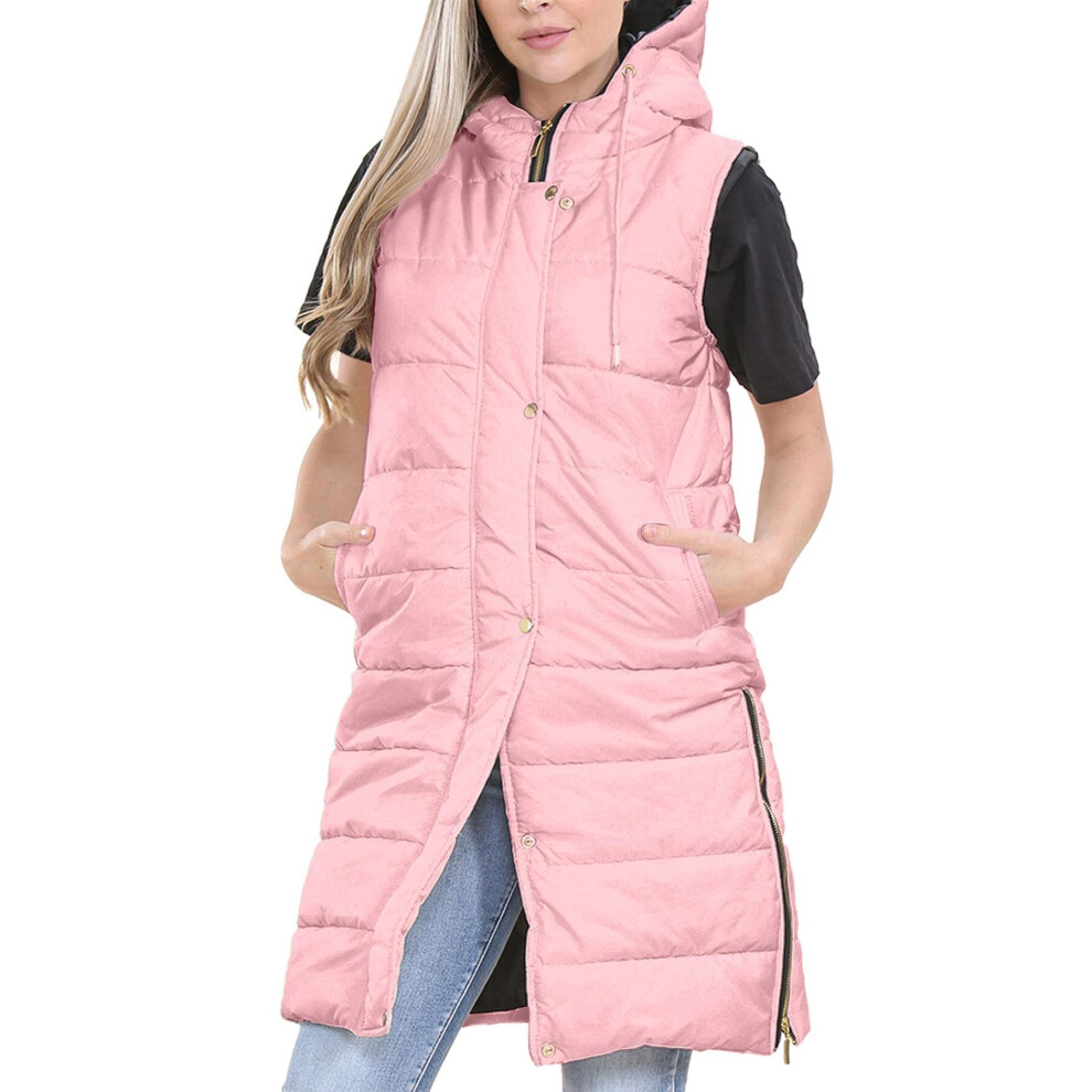 (L, Baby Pink) Ladies Oversized Gilet Long Line Style Jacket