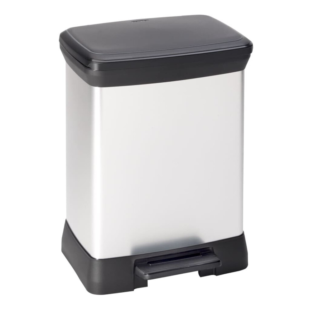 Curver Pedal Bin Deco Rectangular 30L Silver Duo Trash Can Waste Container