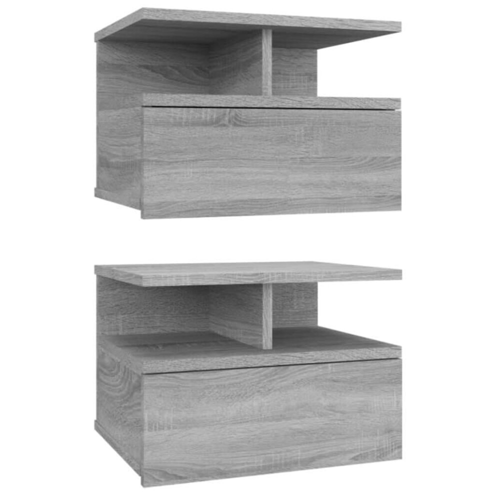 Vidaxl (Grey, 2) Floating Nightstand Wall Bedside Cabinet Hanging Shelf Engineered Wood