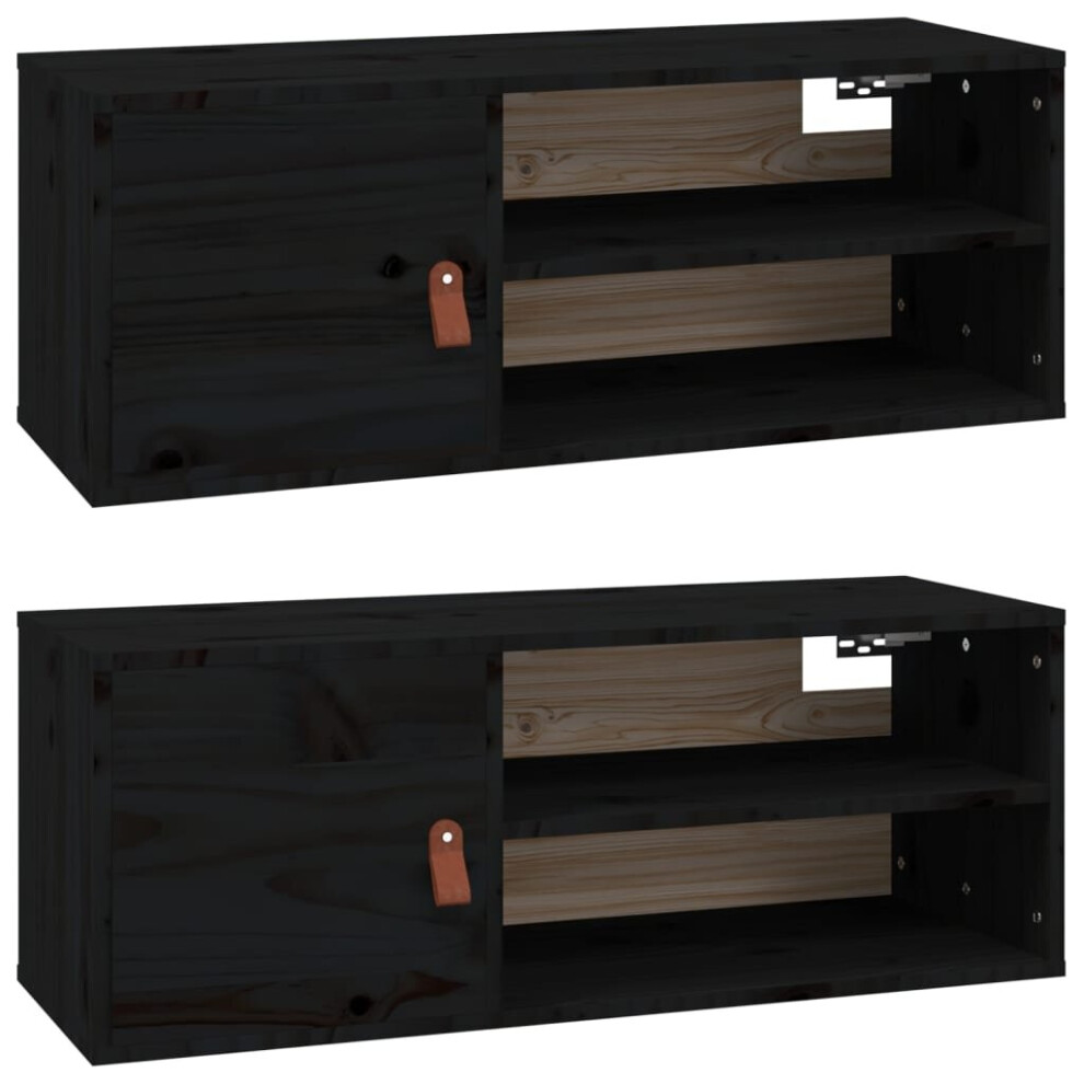 Vidaxl (Black, 2) 1/2X Solid Wood Pine Wall Cabinet Floating Rack Wall Unit Multi Colours