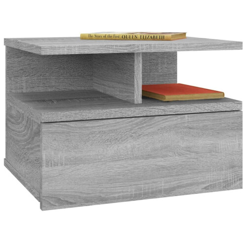 VidaXL (Grey, 2) vidaXL Floating Nightstand Wall Bedside Cabinet Hanging Shelf Engineered Wood 2