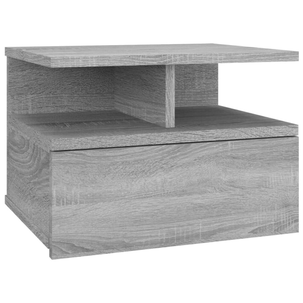 Vidaxl (Grey, 1) Floating Nightstand Wall Bedside Cabinet Hanging Shelf Engineered Wood