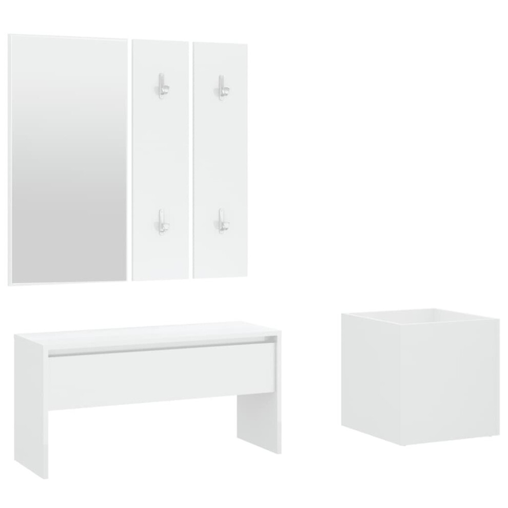 vidaXL Hallway Furniture Set White Engineered Wood Hall Bench and Coat Rack