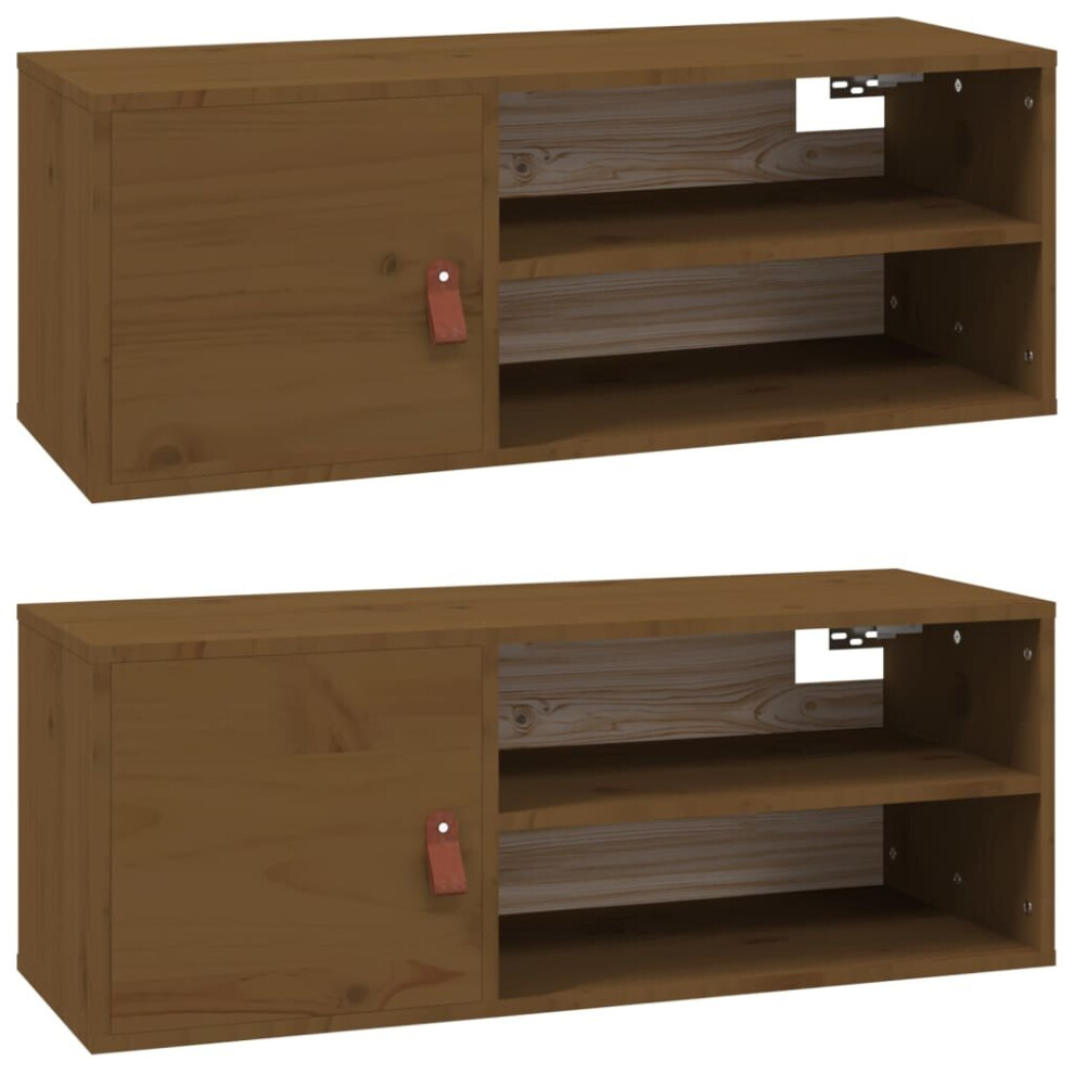 Vidaxl (Honey Brown, 2) 1/2X Solid Wood Pine Wall Cabinet Floating Rack Wall Unit Multi Colours