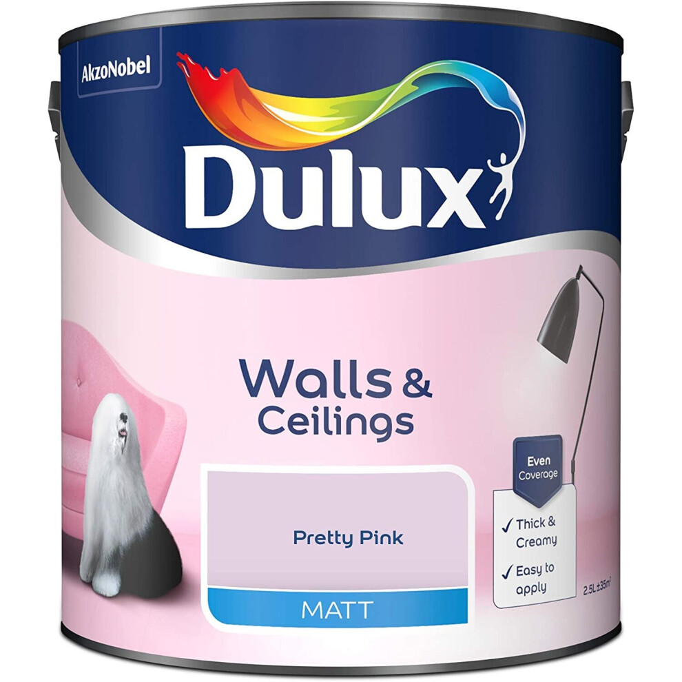 Dulux Pretty Pink 2.5L Matt Emulsion Paint For Walls And Ceilings