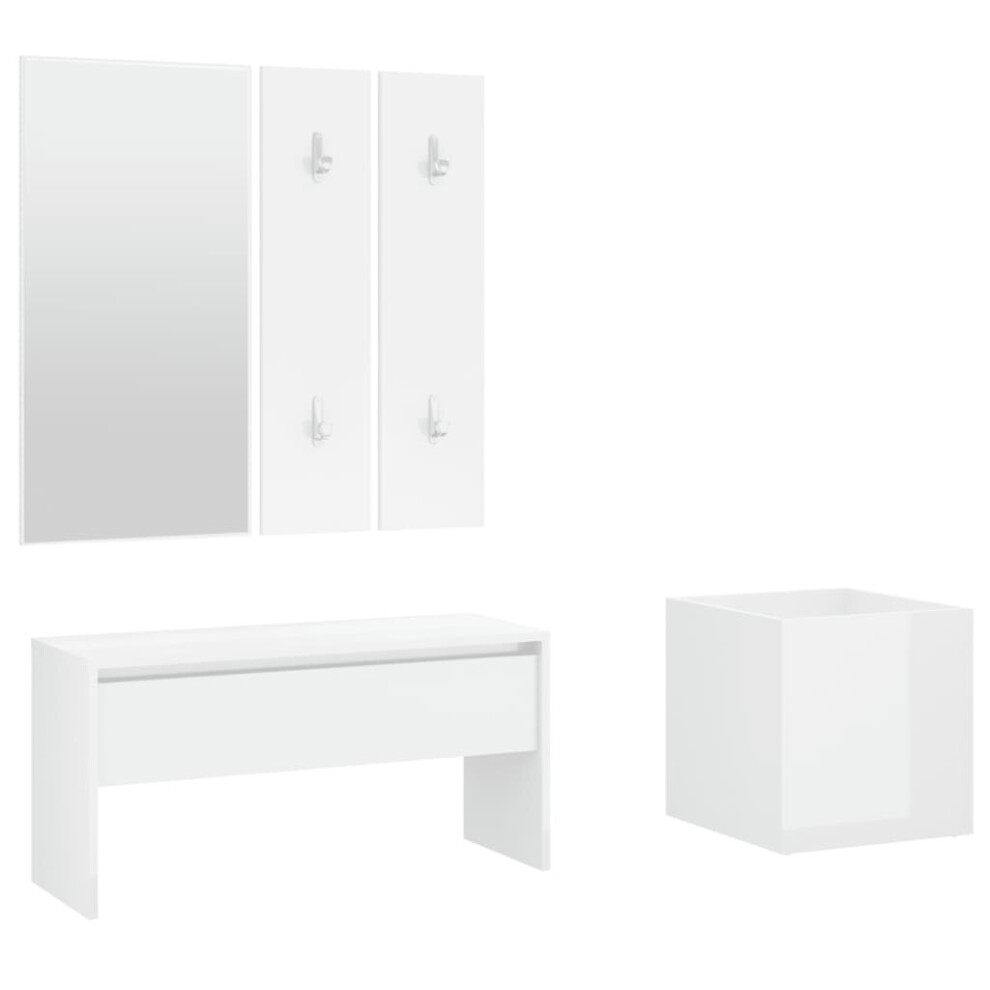 vidaXL Hallway Furniture Set High Gloss White Engineered Wood Storage Bench