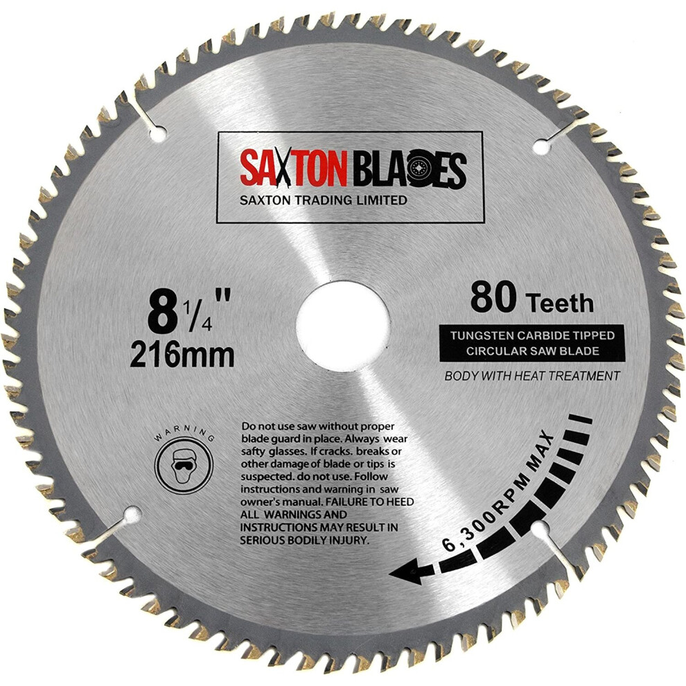 Tct21680t Saxton Tct Circular Wood Saw Blade 216Mm X 30Mm X Bore X 80T For Bosch Makita Dewalt 5060268369849