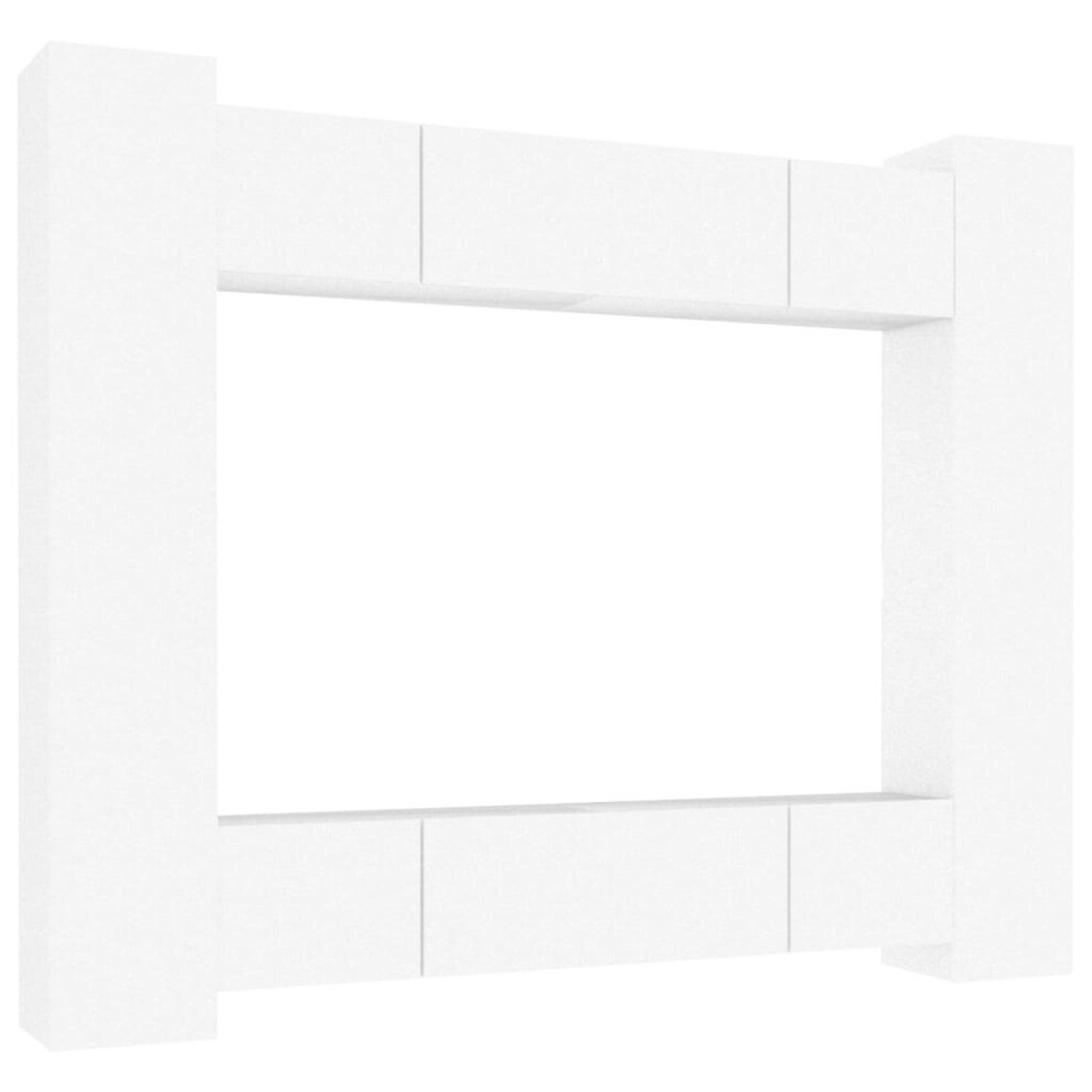 Vidaxl Tv Cabinet Set 8 Piece White Engineered Wood Tv Console Media Cabinet