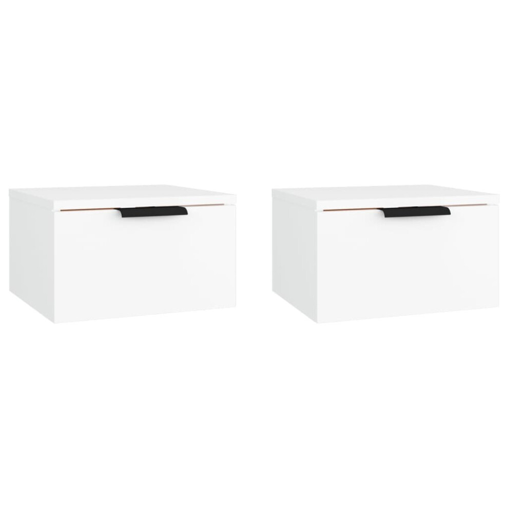 Vidaxl (White, 2) Wall-Mounted Bedside Cabinets Bedroom Floating Nightstand Wall Cabinet