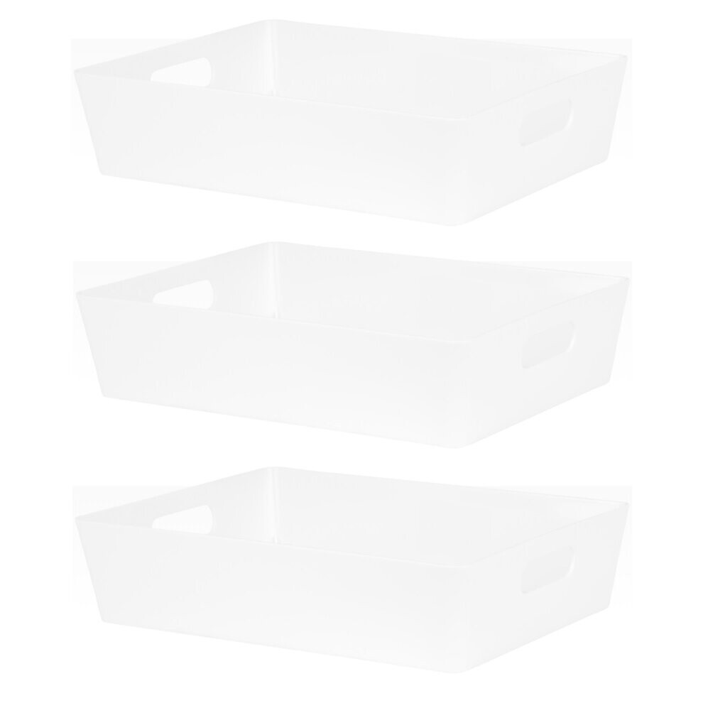3 White Wham Plastic Large Rectangle Storage Basket 26cm x 35cm 6L