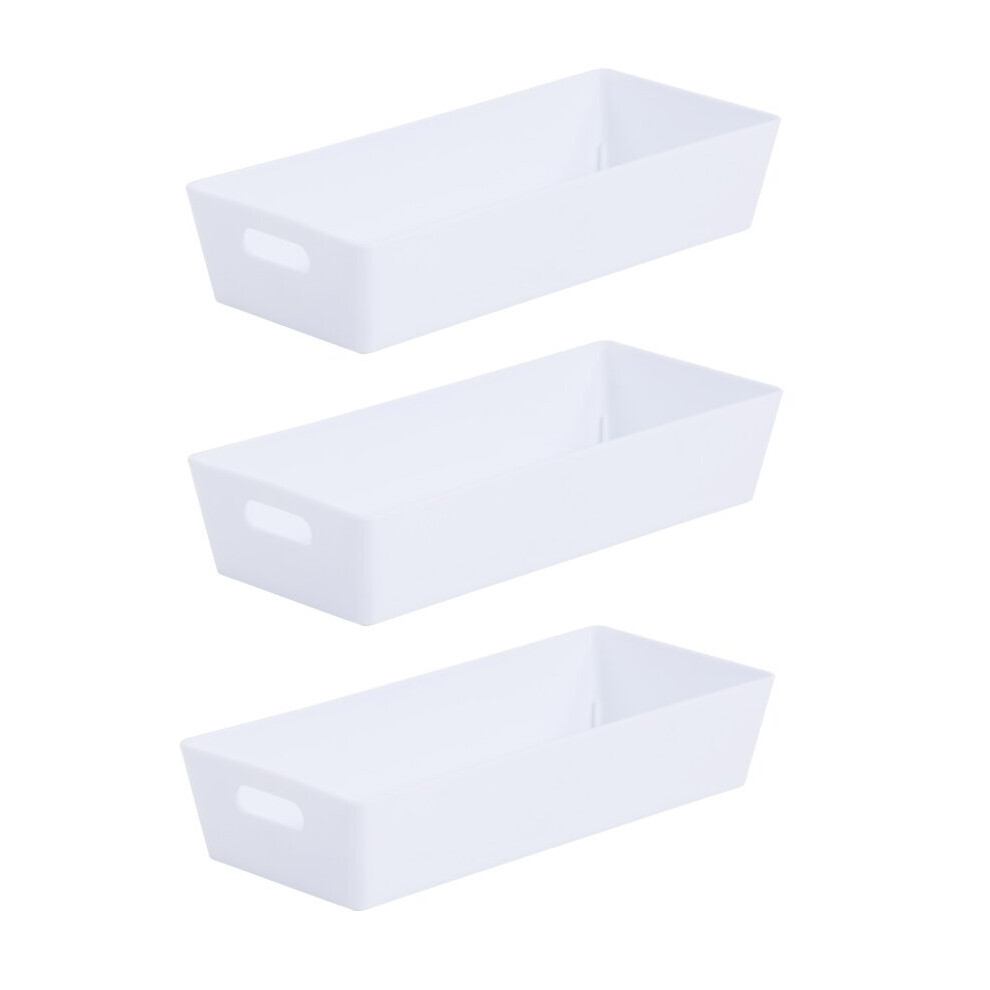 3 x White Wham Plastic Slim Rectangle Storage Basket 25cm x 10.5cm