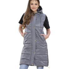 (7-8 Years) Girls Oversized Gilet Steel Grey Long Line Jacket