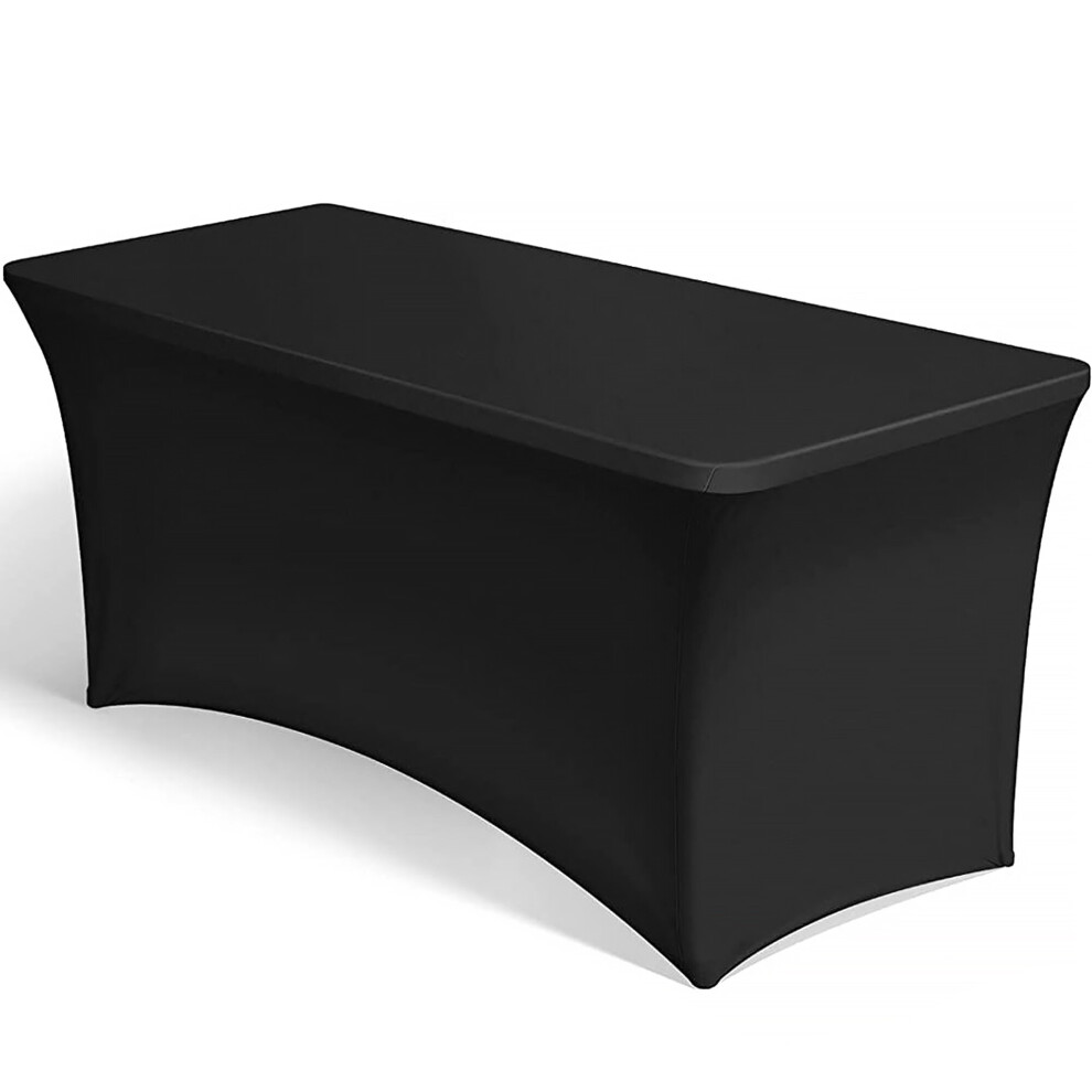 (BLACK) Black/White 6ft Trestle Table Tablecloth Cover Rectangular Spandex Stretch Fit