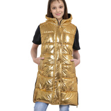 (7-8 Years, Golden Foil) Girls Oversized Gilet Golden Foil Long Line Jacket