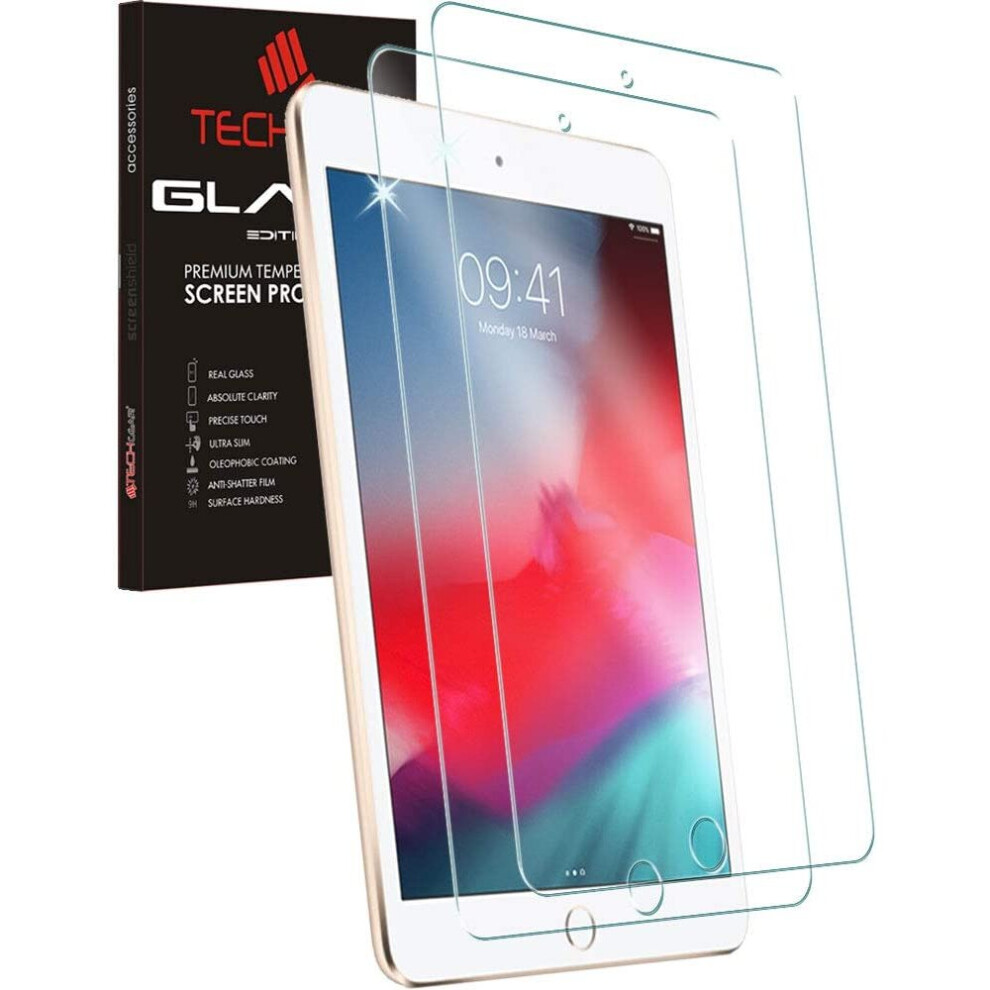 TECHGEAR 2 Pack of GLASS Edition Screen Protectors for iPad Mini 5 2019, Tempered Glass Screen Protector Covers [2.5D Edge] [9H Hardness] [Crystal