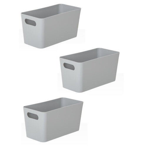 Wham 3 Grey Wham Plastic Slim Rectangle Storage Basket 20cm x 10cm 1.4L