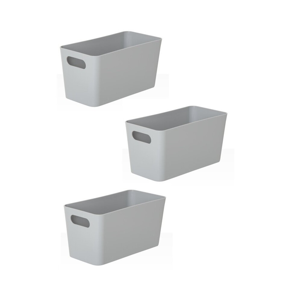 3 Grey Wham Plastic Slim Rectangle Storage Basket 20cm x 10cm 1.4L