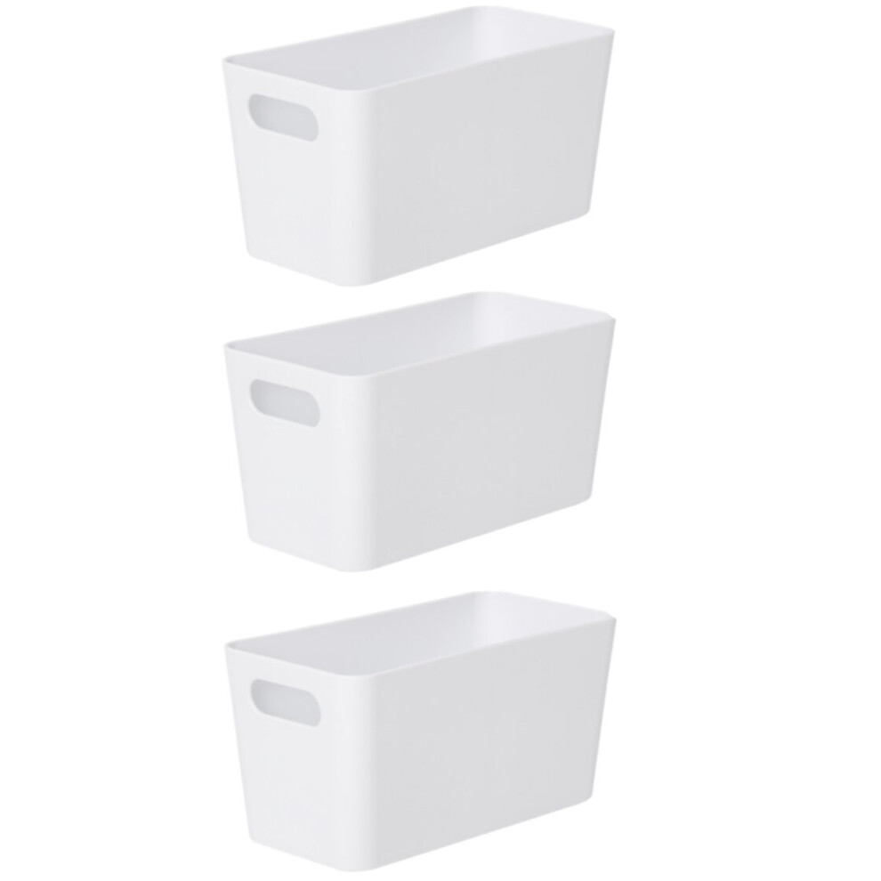 3 White Wham Plastic Slim Rectangle Storage Basket 20cm x 10cm 1.4L