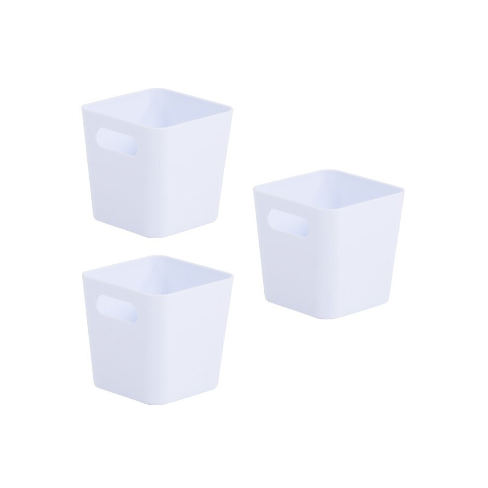 3 x White Wham Plastic Square Storage Basket Tumbler 10cm 720ml