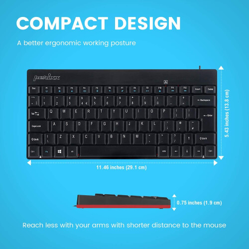 Perixx PERIBOARD-422 Wired USB-C Mini Keyboard, USB Type C Connector, UK QWERTY 1