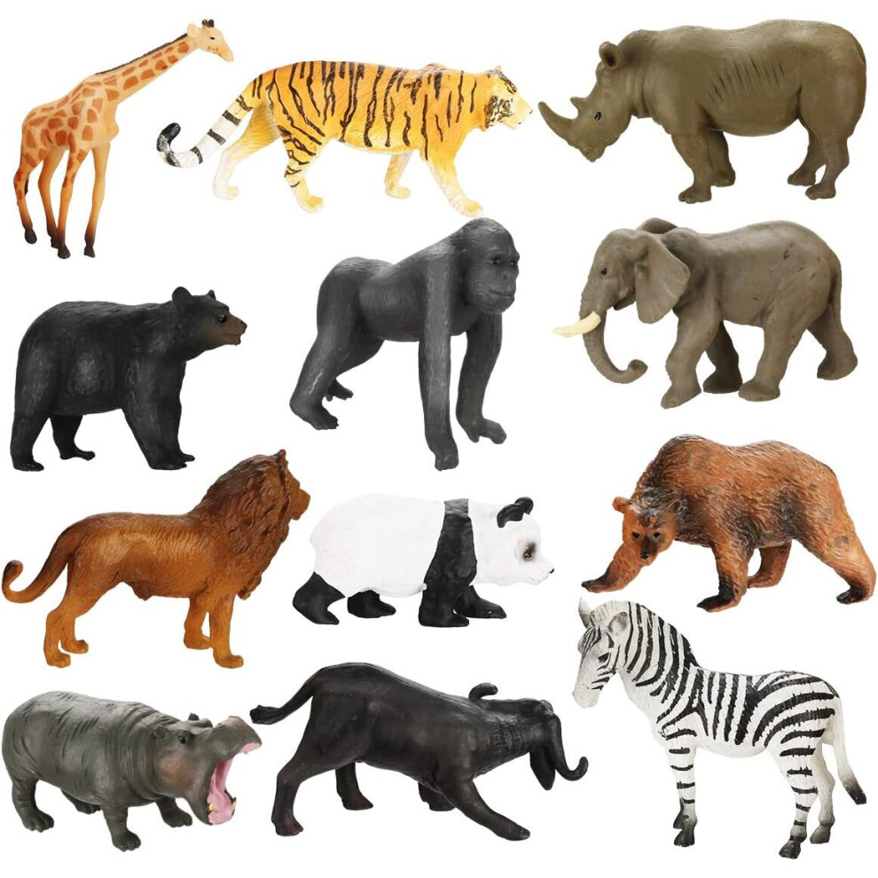 Achort Mini Animal Figures Set 12Pcs Safari Animal Toys Small Zoo Animals Figures Realistic Wild Animal Toy For Kids Toddlers Educational Learning