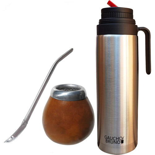 Yerba Mate Gourd, Bombilla and Flask Gaucho Bruno with Precision Pour ...