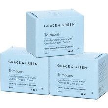 Grace & Green - British Brand Premium Non-Applicator Organic Tampons, Plastic-Free, Biodegradable. Made from 100% Certified Organic Cotton and Wrapped