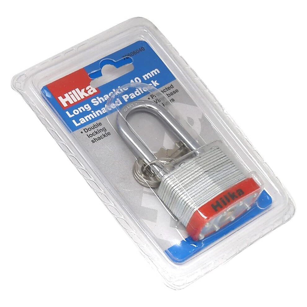 Hilka 70606040 Long Shackle Laminated Padlock, 40 mm