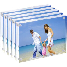 AMEITECH Acrylic Photo Frames, 9x13 cm Clear Double Sided Magnetic Picture Frame, Desktop Frameless Postcard Display - Pack of 5