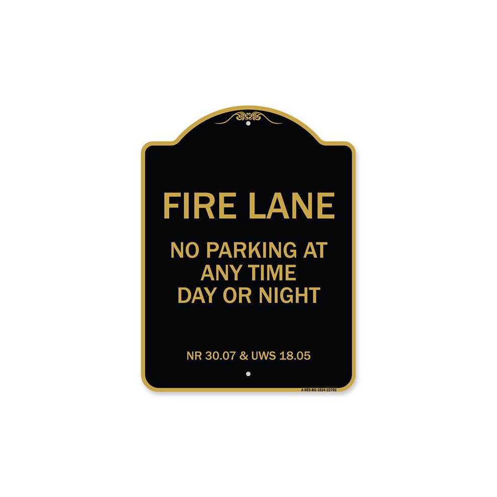 SignMission A-DES-BG-1824-22702 18 x 24 in. Designer Series Sign - Wisconsin Fire Lane No Parking At Anytime Day or Night, Black & Gold-image-OPC-PB2TTY6-NEW