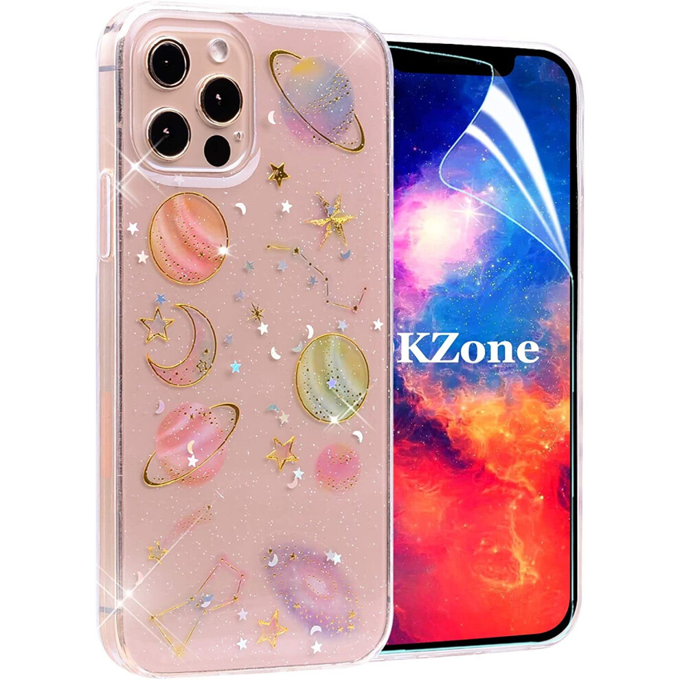 OKZone Compatible with iPhone 12 Pro Max Case (6.7 Inches), [Star Sky Series] Bling Glitter Sparkle Star Design Slim Soft TPU Silicone Skin Cover