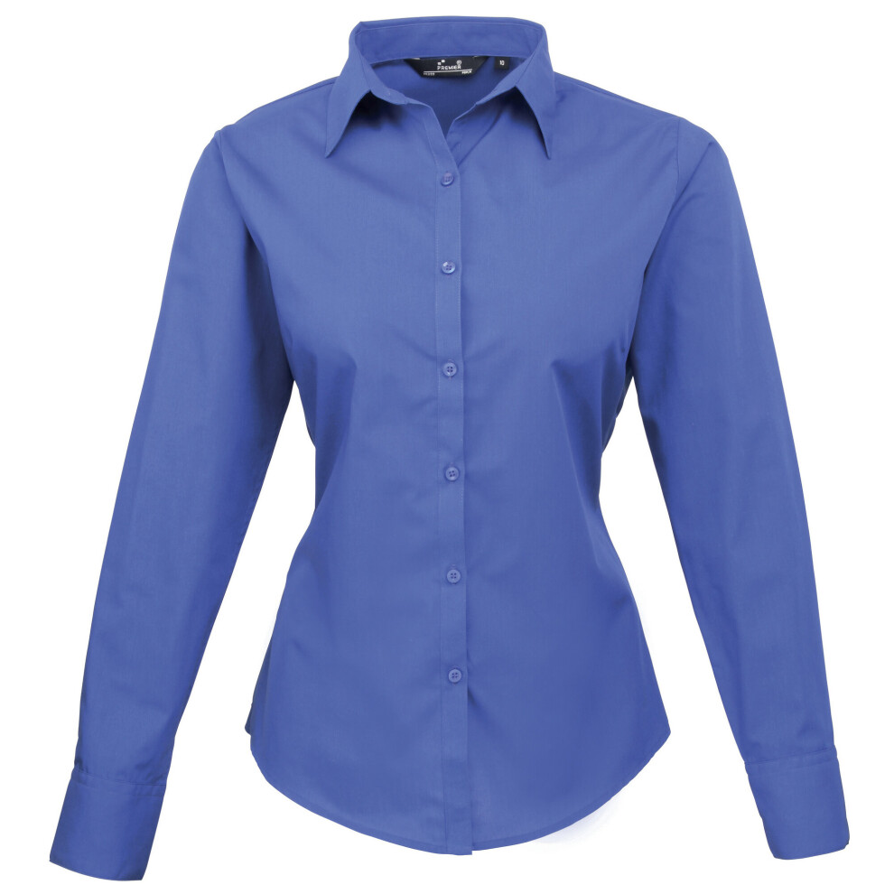 (16, Royal) Premier Womens/Ladies Poplin Long Sleeve Blouse / Plain Work Shirt