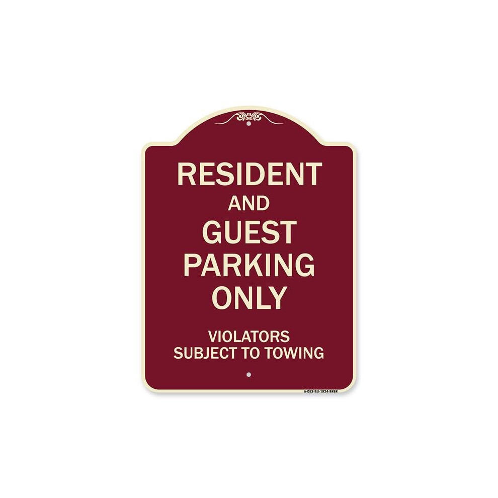 SignMission A-DES-BU-1824-9898 18 x 24 in. Designer Series Sign - Resident & Guest Parking Only Violators Subject to Towing, Burgundy-image-OPC-PB2V6VD-NEW
