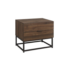 Houston Walnut 2 Drawer Bedside - Metal Base - Industrial Style