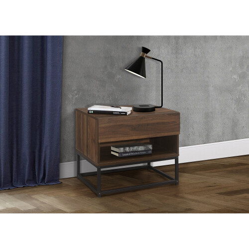 Birlea Houston Walnut  Industrial 1 Drawer Bedside - Internal Shelf - Metal Base 2
