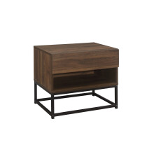 Houston Walnut  Industrial 1 Drawer Bedside - Internal Shelf - Metal Base