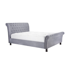 Opulence Grey Velvet Bed - Rolled Head and Footboard - Sprung Slatted Base