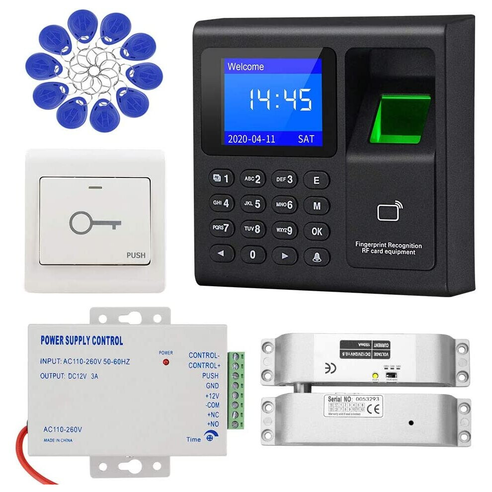 Kdl Complete Rfid Access Control System Fingerprint Access Controller Keypad, Dc12v / 3A Power Supply Transformer, Electronic Bolt Lock With Exit 192132297127